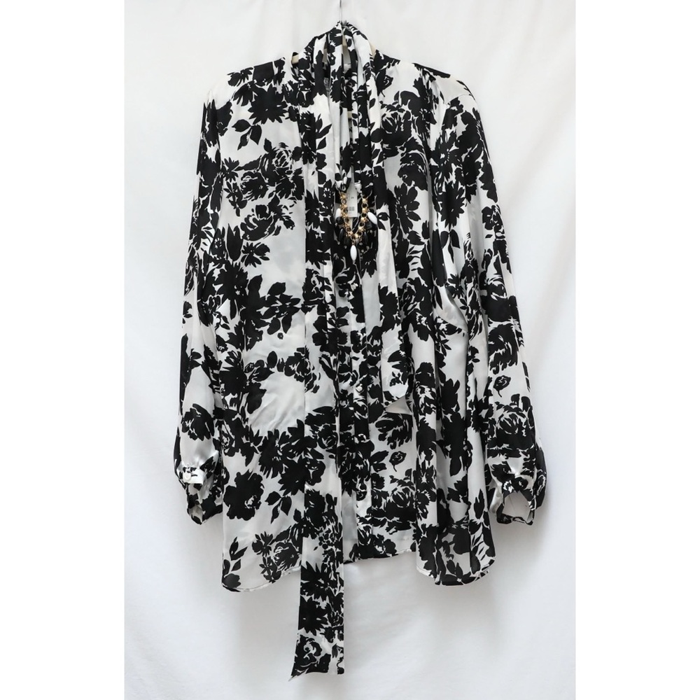 NWT Marina Rinaldi floral blouse grey black shirt 100% silk lightweight US 20